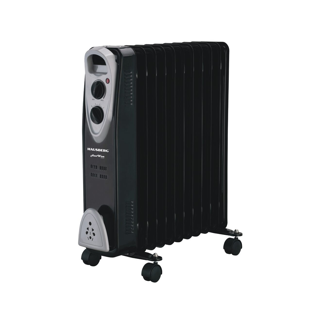 Calorifer electric cu ulei Hausberg HB-8911NG, 2500 W, 11 elementi, protecție la supraîncălzire și anti-răsturnare, termostat reglabil, mobilitate cu roți