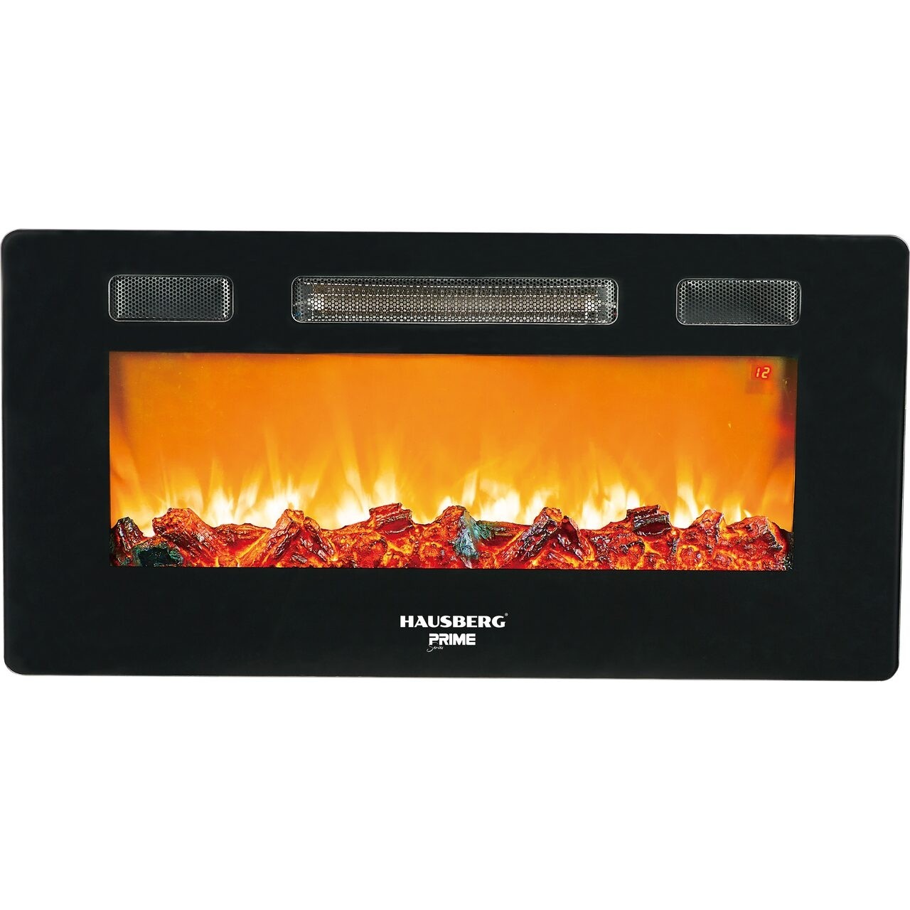 Semineu electric de perete , 1800W, Telecomanda, 3 Niveluri de lucru, Turboventilator, Elect de flacara led culoare portocalie Hausberg HB-8225