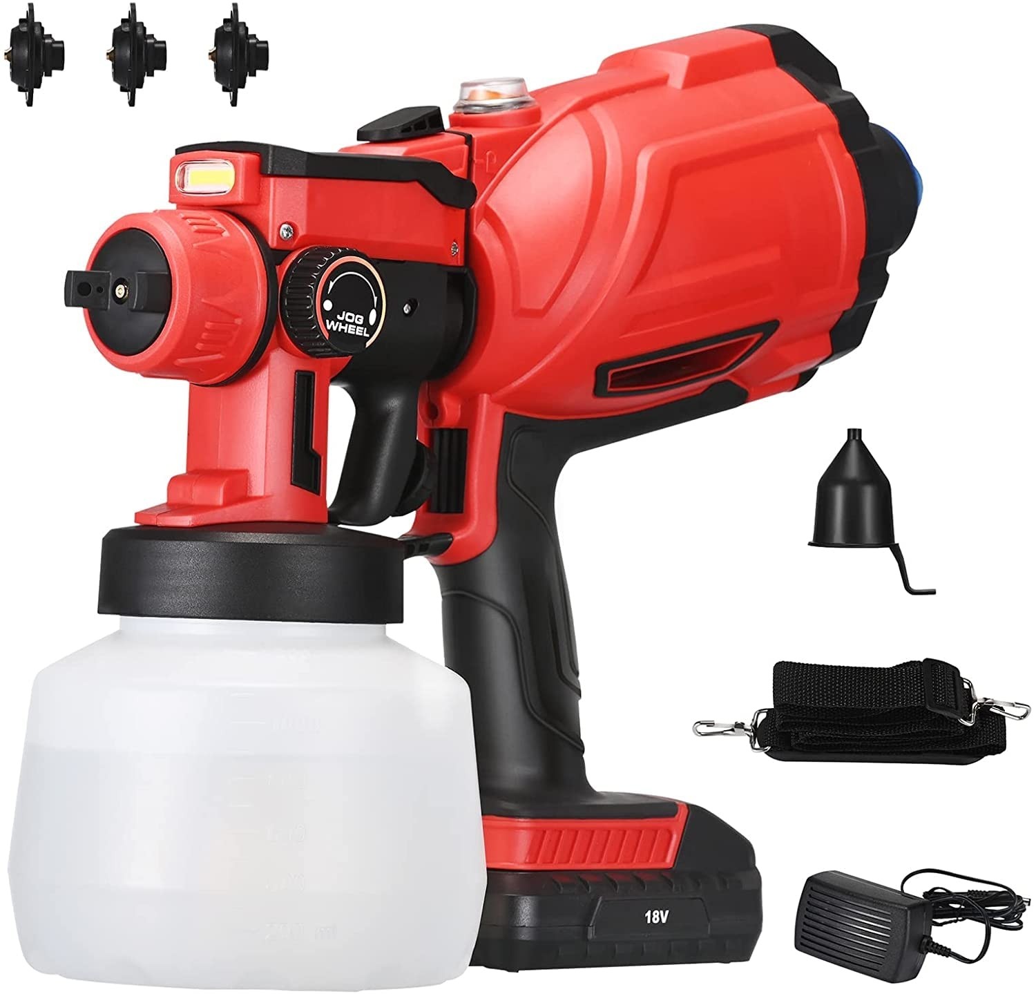 Pistol de vopsit electric fără fir, 1200 ml, LED, 3 duze, baterie 18V Li-Ion