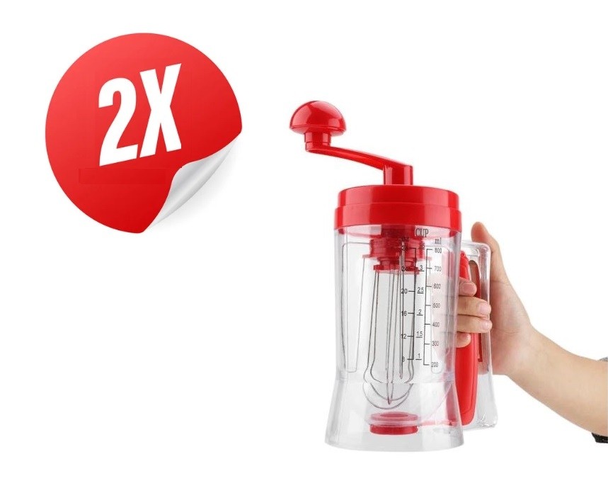 OFERTA 1+1 Aparat manual pentru amestecarea aluatului, cu dozator pentru clatite si prajituri