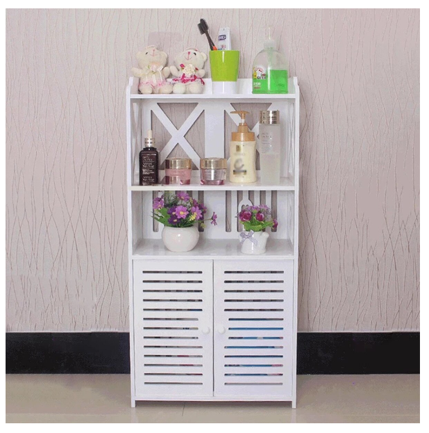 DULAP SLIM CU 3 POLITE DEPOZITARE PENTRU BAIE CU SUPORT HARTIE , ALB