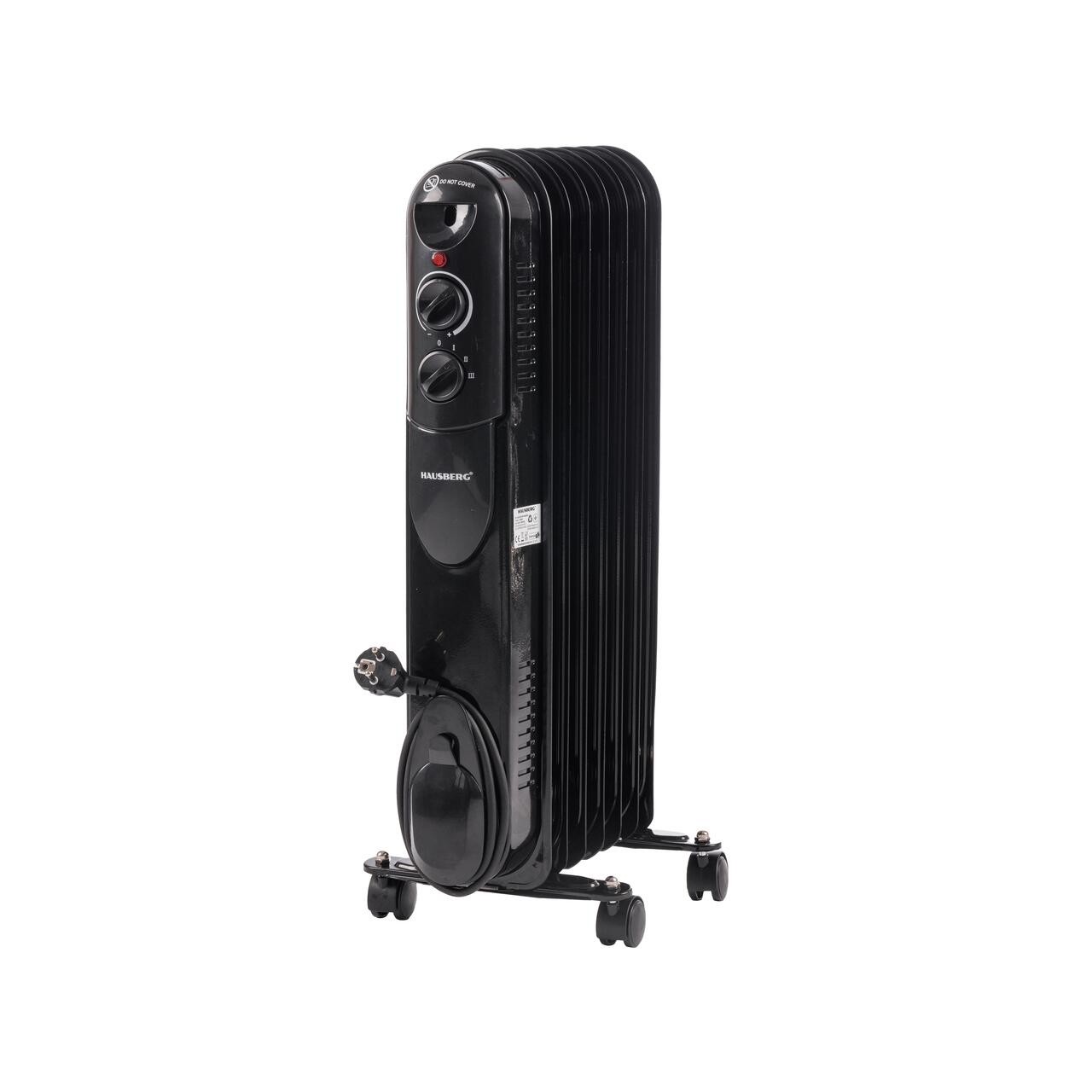 Calorifer electric cu ulei HAUSBERG HB-8905, 1500W, 7 elementi, 3 trepte, termostat reglabil, negru