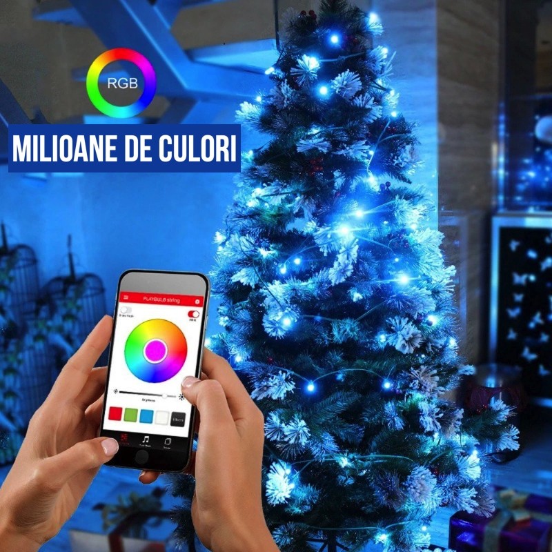 Instalatie de Craciun Smart RGB cu lumini tip bulb si Control Bluetooth prin Aplicatie