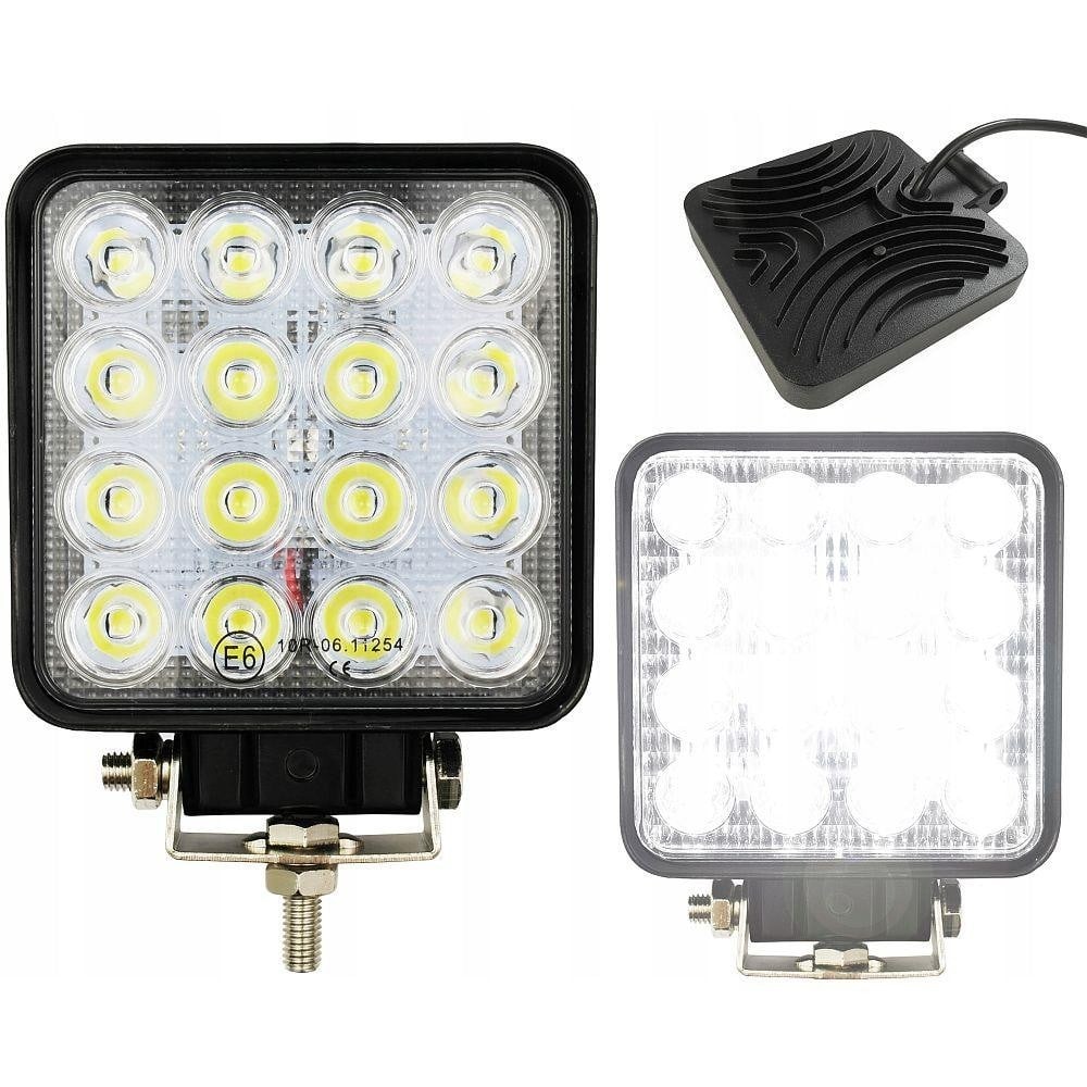  Proiector LED pătrat 16 LED, 48W, 9-36V rezistent la apă, pentru moto și auto