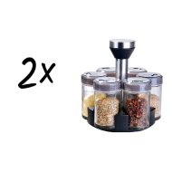 OFERTA 1+1 Set 6 recipiente din sticla pentru condimente cu suport rotativ