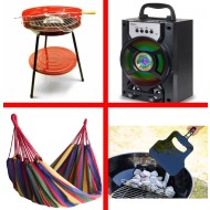 PACHETUL DE WEEK END, GRATAR PE CARBUNI + HAMAC MULTICOLOR + BOXA PORTABILA BLUETOOTH SI EVANTAI GRATAR