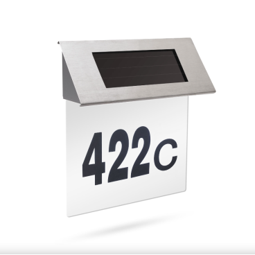 NUMAR DE CASA DIN INOX, CU ILUMINARE LED SI ALIMENTARE SOLARA