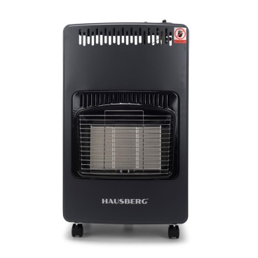 Pachet Soba pe gaz GPL Hausberg HB-1010NG, aprindere piezo-electrica, 4.2kW, Negru, Ceas butelie, 1m furtun gaz MN2015 si 2 coliere furtun