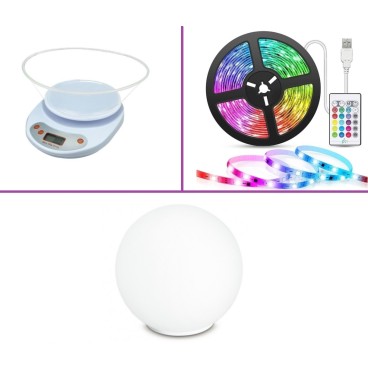 PACHET 3 PIESE Cantar digital de precizie pentru bucatarie, Banda luminoasa LED - 5 metri si Veioza moderna alba sfera din sticla