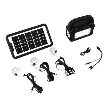 Kit solar portabil cu 3 becuri , Lanterna, USB, Panou solar 3W